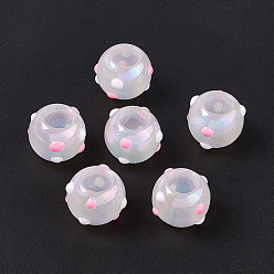 Pink Opaque Acrylic Beads, AB Color, Bumpy, Rondelle, Pink, 15.5~16.5x12.5mm, Hole: 7.8mm