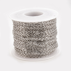 Real Platinum Plated Brass Cable Chains, Soldered, with Spool, Flat Oval, Real Platinum Plated, 2.5x2x0.2mm, about 98.42 Feet(30m)/roll