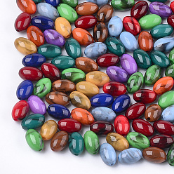 Color mezclado Abalorios de acrílico, estilo de imitación de piedras preciosas, oval, color mezclado, 12x7.5 mm, Agujero: 1.6 mm, sobre 1190 unidades / 500 g