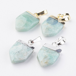 Amazonite Natural Amazonite Pendants, with Brass Findings, Faceted, Arrow, Mixed Color, 17x10x4.5mm, Hole: 4x6mm