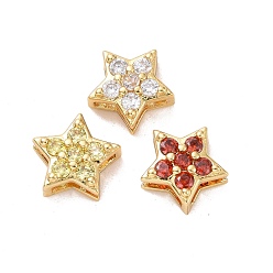 Mixed Color Eco-friendly Brass Micro Pave Cubic Zirconia Slide Charms, Cadmium Free & Lead Free, Long-Lasting Plated, Golden, Star, Mixed Color, 8.5x9x3.8mm, Hole: 1x6.7mm