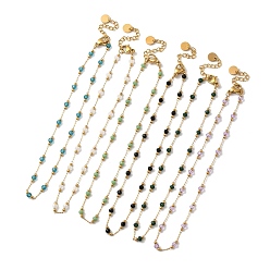 Color mezclado Collar de cadena de eslabones con cuentas redondas de vidrio, oro 304 joyas de acero inoxidable para mujer., color mezclado, 9.84 pulgada (25 cm), cadena de extensión: 4.5 cm