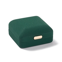 Verde Oscuro Cajas de regalo de collares de cuero pu, con corona de hierro, plaza, verde oscuro, 6.8x6.4x3.4 cm, diámetro interior: 5.7x5.6 cm