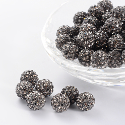 Diamant Noir Perles de boule pave disco , Perles de strass d'argile polymère , Grade a, ronde, diamant noir, pp 14 (2~2.1 mm), 10 mm, Trou: 1.0~1.2mm
