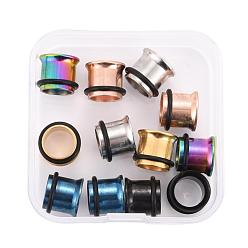 Mixed Color 12Pcs 6 Colors 316 Surgical Stainless Steel Screw Ear Gauges Flesh Tunnels Plugs, Mixed Color, 3/8 inch(10mm), 2pcs/color