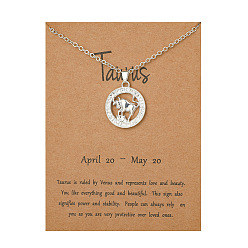 Taurus Alloy Constellation Pendant Necklaces, Platinum, Taurus, 17.13 inch(43.5cm)