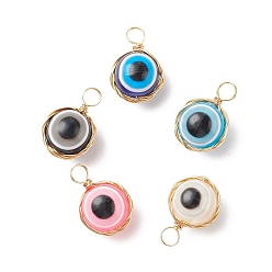 Mixed Color Plastic Pendants, with Eco-Friendly Copper Wire,Evil Eye, Mixed Color, 21x14.5x12mm, Hole: 4.5mm