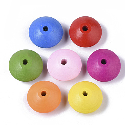 Mixed Color Spray Painted Natural Maple Wood Beads, Rondelle, Mixed Color, 28x15.5mm, Hole: 4.5mm, about 140pcs/500g