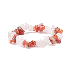 Rose Quartz Natural Carnelian(Dyed) & Rose Quartz Chips Beads Stretch Bracelet for Women, Inner Diameter: 1-7/8~2 inch(4.8~5cm)