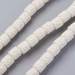 Blanc Brins de perles de pierre de lave naturelle, teint, colonne, blanc, 8~8.5x8~8.5mm, Trou: 2mm, environ 46 pcs / brin, 15.35 pouces (39 cm)
