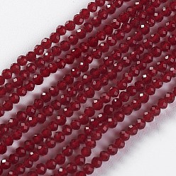 Rojo Oscuro Abalorios de vidrio, facetados, rondo, de color rojo oscuro, 2x2 mm, agujero: 0.4 mm, sobre 193~197 unidades / cadena, 14.17 pulgada ~ 15.51 pulgada (36~39.4 cm)