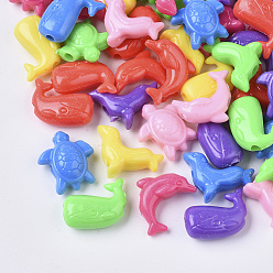 Mixed Color Polystyrene(PS) Plastic Beads, Mixed Sea Creatures Shape, Mixed Color, 17~24x21~27x9~10mm, Hole: 3.5~4mm