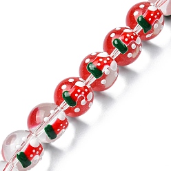 Christmas Socking Christmas Theme Handmade Lampwork Beads Strands, with Enamel, Round, Christmas Socking, 12x13mm, Hole: 1.4mm, about 30pcs/strand, 13.78''(35cm)