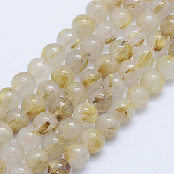 Quartz Rutilated Or naturel rutile perles de quartz brins, ronde, 6mm, Trou: 1mm, Environ 67 pcs/chapelet, 15.7 pouce (40 cm)
