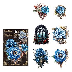 Dodger Blue 12Pcs 6 Styles PET Self Adhesive Flower Decorative Stickers, Waterproof Gear Floral Decals, for DIY Scrapbooking, Dodger Blue, Packing: 130x90mm, 2pcs/style