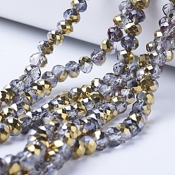 Golden Plated Electroplate Transparent Glass Beads Strands, Half Plated, Faceted, Rondelle, Golden Plated, 3x2mm, Hole: 0.8mm, about 150~155pcs/strand, 15~16 inch(38~40cm)