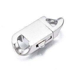 Stainless Steel Color 304 Stainless Steel Box Clasps, Oval, Stainless Steel Color, 28x15x5.5mm, Hole: 4X5.5mm