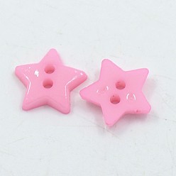 Pink Boutons acryliques, 2-trou, teint, étoiles, rose, 12x2mm, Trou: 1mm