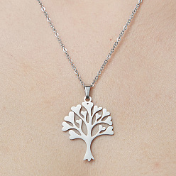 Stainless Steel Color 201 Stainless Steel Tree of Life Pendant Necklace, Stainless Steel Color, 17.72 inch(45cm)