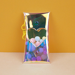 Clair AB Porte-clés de sac de poupée de bande dessinée de boîte aveugle de pvc transparent de laser, avec les accessoires en alliage, rectangle, clair ab, 14x7 cm
