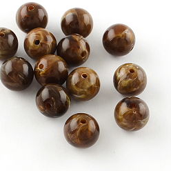 Brun De Noix De Coco Perles acryliques de pierres précieuses imitation ronde, brun coco, 6mm, trou: 1.5 mm, environ 4100 pcs / 500 g