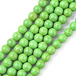 Lime Green Synthetic Turquoise Beads Strands, Dyed, Round, Lime Green, 8mm, Hole: 1mm, about 50pcs/strand, 15.35 inch