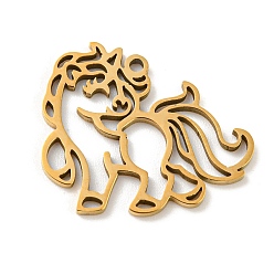 Oro 201 colgantes de acero inoxidable, Corte con laser, encanto de caballo, dorado, 17x20x1 mm, agujero: 1.2 mm