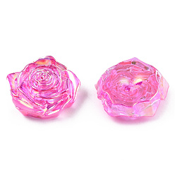 Hot Pink Transparent ABS Plastic Cabochons, AB Color Plated, Rose, Hot Pink, 18x17x6.5mm