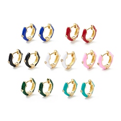 Mixed Color Clear Cubic Zirconia Chunky Hinged Hoop Earrings with Enamel, Brass Jewelry for Women, Cadmium Free & Nickel Free & Lead Free, Real 18K Gold Plated, Mixed Color, 16x4mm, Pin: 1mm