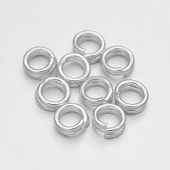 Plata Anillos partidos de latón, anillos de salto de doble bucle, plata, 9x1.5 mm, diámetro interior: 8 mm