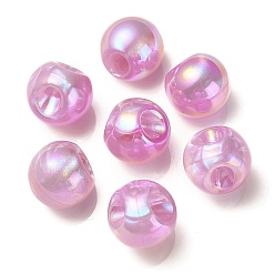 Rose Nacré Placage uv perles acryliques irisées arc-en-ciel, avec de la poudre de paillettes, ronde, perle rose, 18.5mm, Trou: 4mm