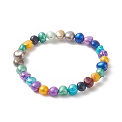 Colorful Dyed Natural Pearl Beaded Stretch Bracelet for Women, Colorful, Inner Diameter: 2-1/4 inch(5.6cm)