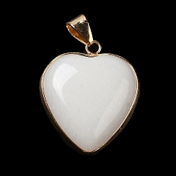 White Jade Natural White Jade Pendants, Heart Charms, with Golden Tone Iron and Brass Findings, 29x24~24.5x6~6.5mm, Hole: 7~7.3x3.8~4.3mm