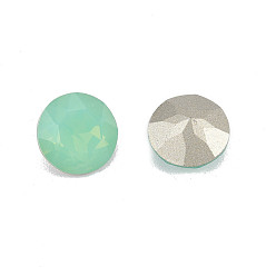 Chrysolite K9 Glass Rhinestone Cabochons, Pointed Back & Back Plated, Faceted, Flat Round, Chrysolite, 10x5.5mm