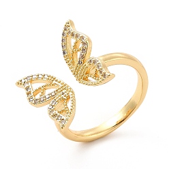Настоящее золото 18K Открытое кольцо-манжета с бабочкой из прозрачного кубического циркония, украшения из латуни для женщин, реальный 18 k позолоченный, размер США 6 (16.5 мм)