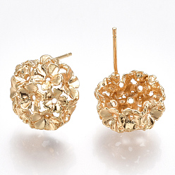 Real 18K Gold Plated Brass Stud Earring Findings, Nickel Free, Real 18K Gold Plated, 15x15mm, Pin: 0.8mm