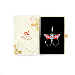 Pearl Pink Stainless Steel Scissors, Embroidery Scissors, Sewing Scissors, with Zinc Alloy Enamel Handle, Butterfly, Pearl Pink, 140x90x20mm