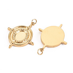 Real 14K Gold Plated 304 Stainless Steel Pendant Cabochon Settings, with Jump Rings, Oval, Real 14K Gold Plated, Tray: 8x6mm, 24.5x20x2mm, Jump Ring: 3.8x0.5mm, 2.8mm inner diameter