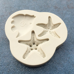 Antique White Food Grade Silicone Molds, Fondant Molds, For DIY Cake Decoration, Chocolate, Candy, UV Resin & Epoxy Resin Jewelry Making, Fish and Starfish/Sea Stars, Antique White, 40~42mm