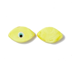 Yellow Handmade Evil Eye Lampwork Cabochons, Horse Eye, Yellow, 21~22x13~13.5x3.5mm