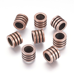 Red Copper 304 Stainless Steel Beads, Large Hole Beads, Grooved Beads, Column, Red Copper, 10x8mm, Hole: 6.5mm