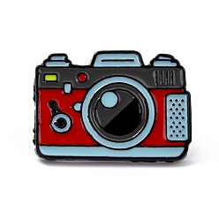 Red Alloy Enamel Brooches, Enamel Pin, with Clutches, Camera, Electrophoresis Black, Red, 19x26.5x9.5mm, Pin: 1.2mm