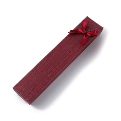 Dark Red Grid Print Rectangle Paper Necklace Boxes with Bowknot, Jewelry Gift Case for Necklaces Storage, Dark Red, 21x4x2.2cm