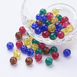 Mixed Color Baking Painted Crackle Glass Beads, Luster Glass Pearls, Round, Mixed Color, 6~6.5x5.5~6mm, Hole: 1mm, about 200pcs/bag