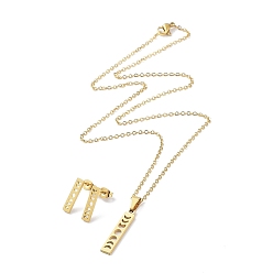 Oro 304 aretes y collar con colgante de fase lunar de acero inoxidable, conjunto de joyas de latón para mujer, dorado, 14.5x3 mm, 447 mm