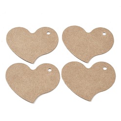 Светло-коричневый 100Ценники из крафт-бумаги в форме сердца, ювелирные бирки, загар, 3.8x4.55x0.05 см, отверстие : 3 мм