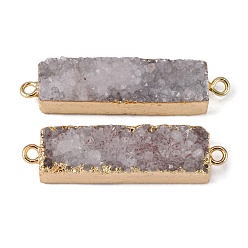 Light Yellow Electroplated Natural Druzy Agate Links/Connectors, Golden, Rectangle, Light Yellow, 30~45x8~9x4.5~7.5mm, Hole: 2mm