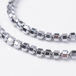 Platinum Plated Non-Magnetic Synthetic Hematite Beads Strands, Platinum Plated, 4x4mm, Hole: 0.8mm, about 100pcs/strand, 15.7 inch