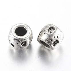 Antique Silver Tibetan Style Alloy European Large Hole Beads, Barrel with Claw Print, Lead Free , Antique Silver, 8.5x10.5mm, Hole: 4.5mm, about 250pcs/1000g
