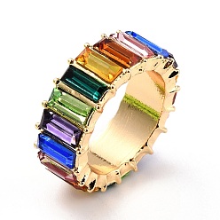 Colorful All-Around Sparkling Rhinestones Finger Ring, Flat Finger Ring for Women, Light Gold, Colorful, US Size 7 3/4(17.9mm)